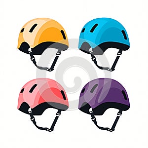 A Climbing Helmet, A Set Of Colorful Helmets