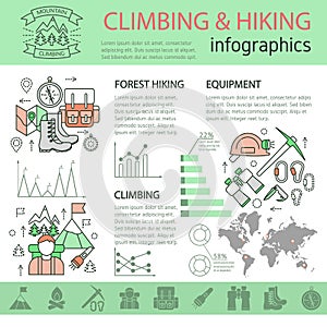 Climbing And Hiking Linear Infographics