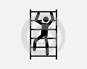 Climbing Ladder Man Climb Stairs Person Up Down Stick Figure Black White Silhouette Symbol Icon Sign Graphic Clipart Vector