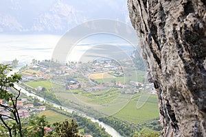 Climbing man on a rock wall