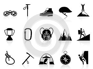 Climbing mountain icons set photo