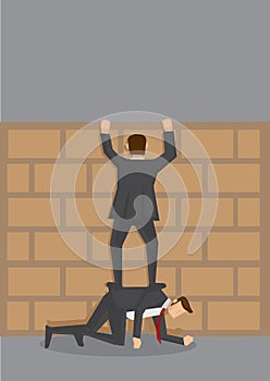 Climbing Over Wall Vector Cartoon Illustration
