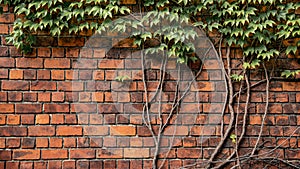 Climbing plant growing on antique brick wall