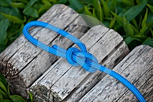 Climbing rope with a bowline knot.