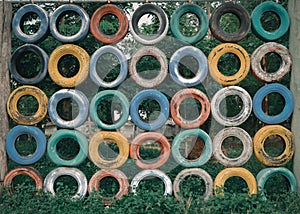 Climbing on a rubber-made playground Due to the children playing on the countryside playground and lacking