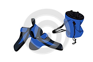 Climbing shoes pair and chalk bag