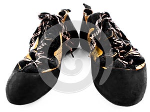 Climbing shoes on white background