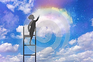 Climbing, stairway to heaven, dreams, hope, rainbow