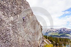 Climbing Steep Rock Walls at the Grassi Lakes near Canmore