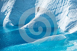 Climbing strange  shapes of ice cut from the Matanuska Glacier