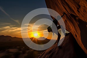 Climbing sunset rock high activity. Generate Ai