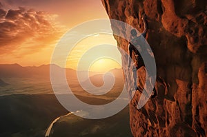 Climbing sunset rock nature. Generate Ai