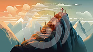 climbing up a mountaion for success illustration