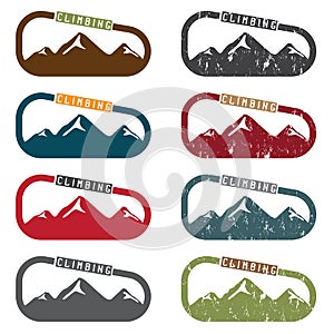 Climbing vector illustration set mountains and carabiner