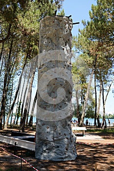 Climbing wall artificial climbing in the park footholds for training