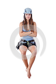 Climbing woman sitting a banner