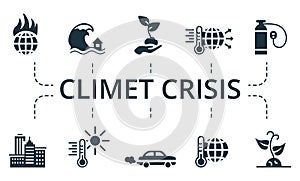 Climet Crisis icon set. Collection contain pack of pixel perfect creative icons. Climet Crisis elements set