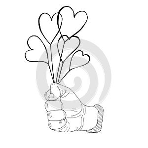 Clinched first with hearts bouquet hand drawn sketch. photo
