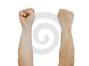 Clinched fist raised up isolated
