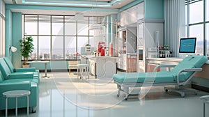 Clinic, interior of Hospital, patient room for recover, clean quiet room, AI Generated