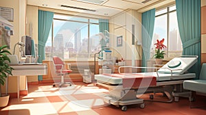Clinic, interior of Hospital, patient room for recover, clean quiet room, AI Generated