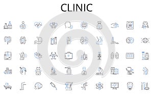 Clinic line icons collection. Apartment, Condominium, Villa, Duplex, Townhouse, Penthouse, Studio vector and linear