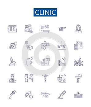 Clinic line icons signs set. Design collection of clinic, health, center, hospital, medical, care, health care, doctor