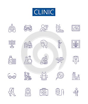 Clinic line icons signs set. Design collection of clinic, health, center, hospital, medical, care, health care, doctor