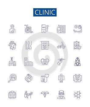 Clinic line icons signs set. Design collection of clinic, health, center, hospital, medical, care, health care, doctor