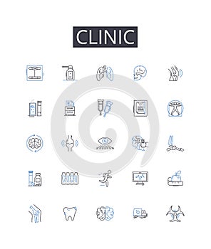 Clinic line icons collection. Hospital, Medical center, Infirmary, Health facility, Doctor's office, Health center