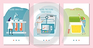 Clinical analysis in medical laboratory concept, people research test sample, vector illustration