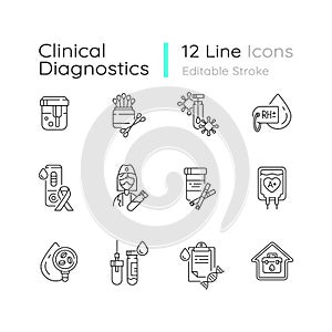 Clinical diagnostics linear icons set