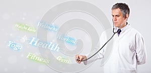 Clinical doctor pointing to health and fitness