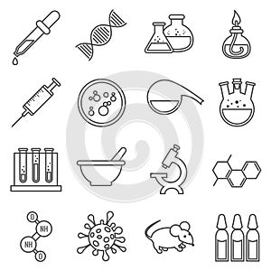 Clinical medical laboratory line vector icons set