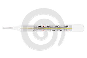 Clinical mercury thermometer isolated on a white