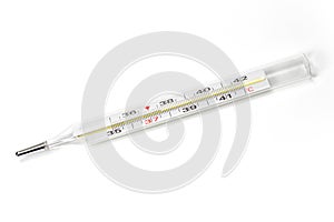 Clinical mercury thermometer. Isolated on white background