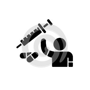 Clinical trial volunteer black glyph icon