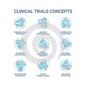 Clinical trials concept icons set