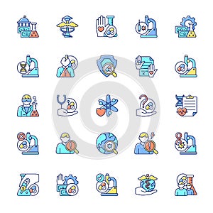 Clinical trials RGB color icons set