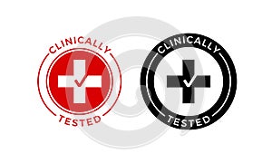 Clinically tested vector medical cross check icon photo