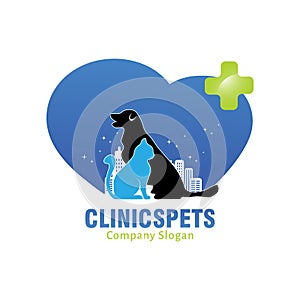 Clinics pets logo with blue love background