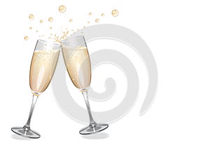 Clinking Champagne Flutes with Bubbles