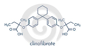 Clinofibrate hyperlipidemia drug molecule fibrate class. Skeletal formula. photo