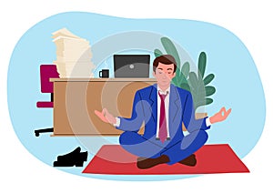 Clip art of a businessman doing yoga in his office