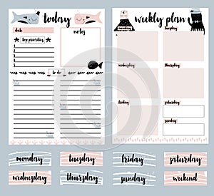 Clip art, collection of daily planner, weekly planner, monday, tuesday, wednesday, thursday, friday, sunday, saturday