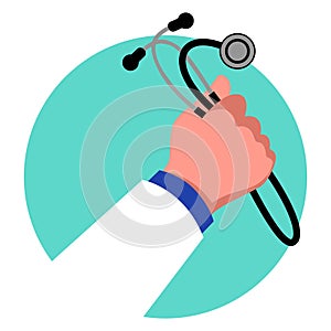 Clip art of a doctor hand holding a stethoscope