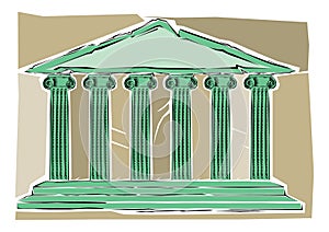 Clip Art of An illustration of an ancient Greek or Roman temple with columns or Pillar building