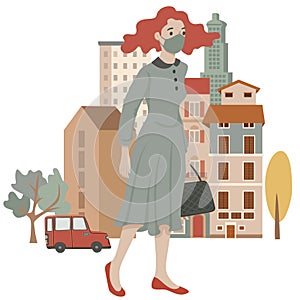 Clip art of people and the city street