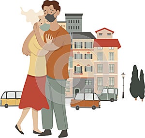 Clip art of people and the city street