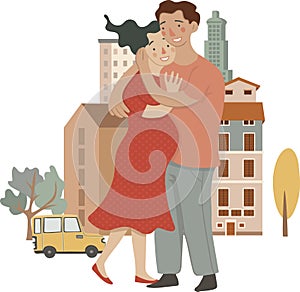 Clip art of people and the city street